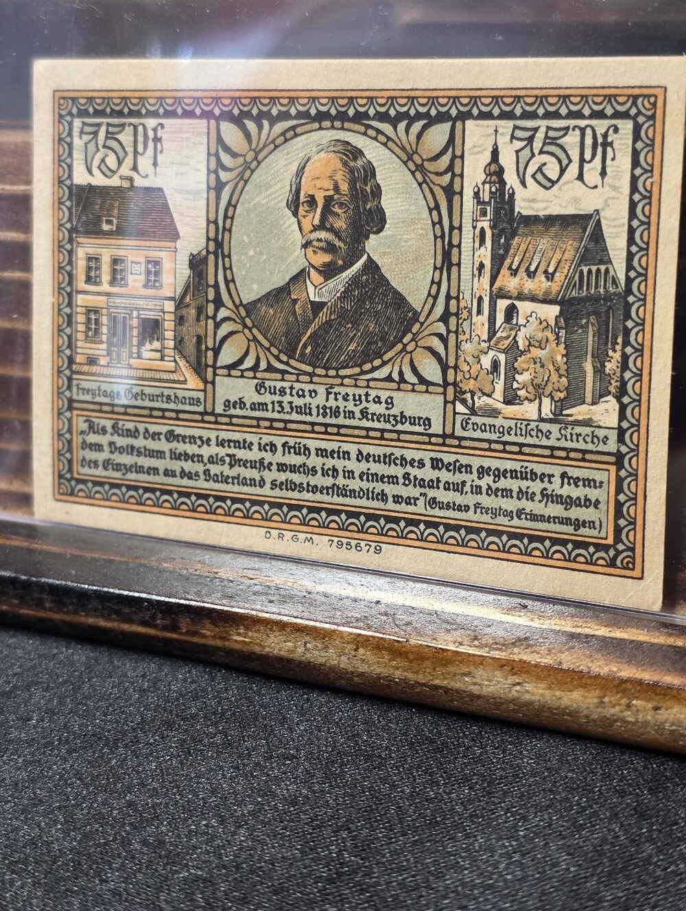 1921 Kreuzburg Germany 75 Pfennig Notgeld Note – Gustav Freytag